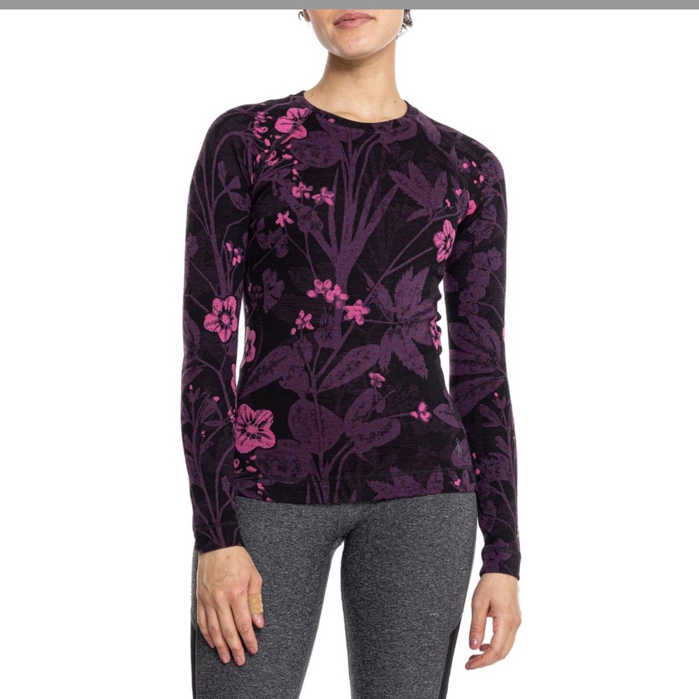 SmartWool Classic Thermal Base Layer Merino Wool Long Sleeve Purple Iris Floral